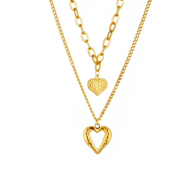 Colar Delicado com 2 Corações Banhado a Ouro 18K – Presente de Luxo para Mulheres