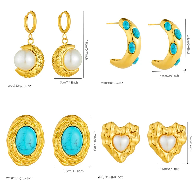 Conjunto de Semijoia Banho de Ouro 18K – Colar & Brincos com Pérola, Lua e Flor Dourada