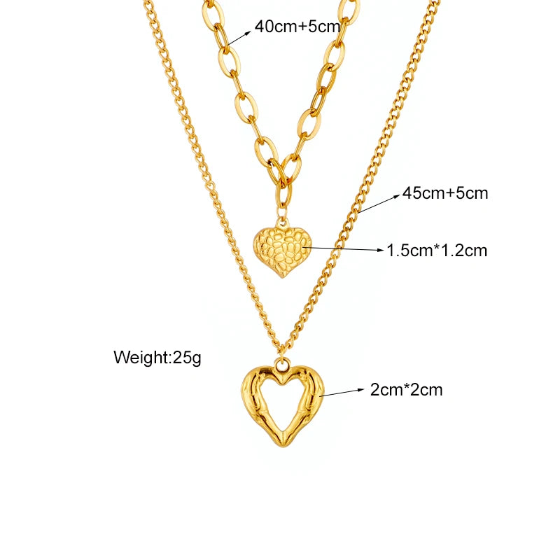 Colar Delicado com 2 Corações Banhado a Ouro 18K – Presente de Luxo para Mulheres