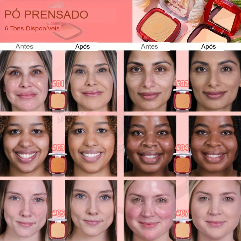 Pó Compacto Rosawee Cobertura Total a Solução para Manchas, Vermelhidão e Brilho em Um Só Produto