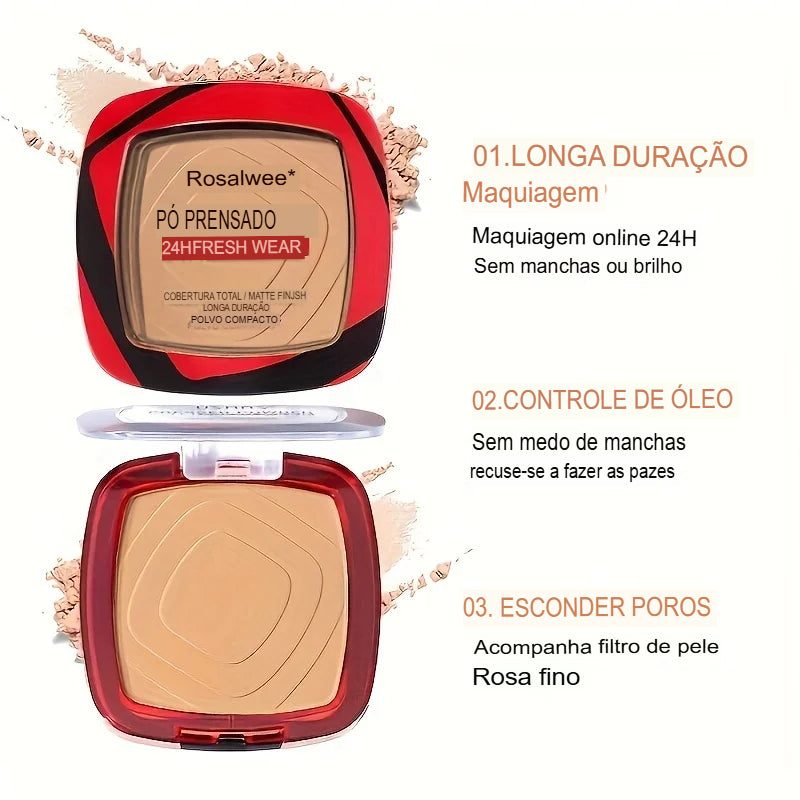 Pó Compacto Rosawee Cobertura Total a Solução para Manchas, Vermelhidão e Brilho em Um Só Produto